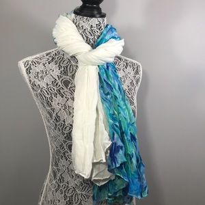 Off white and blue floral scarf